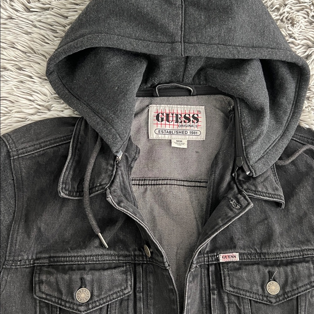GUESS Black Hooded Jean Jacket Men’s M